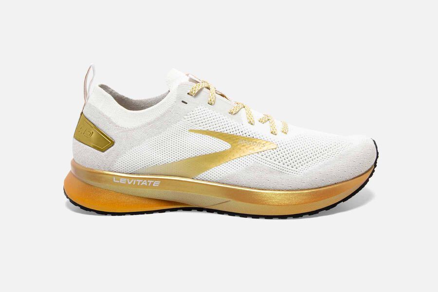 Brooks Levitate 4 Road Running Shoes Womens - White/Gold - VFEHG-3150